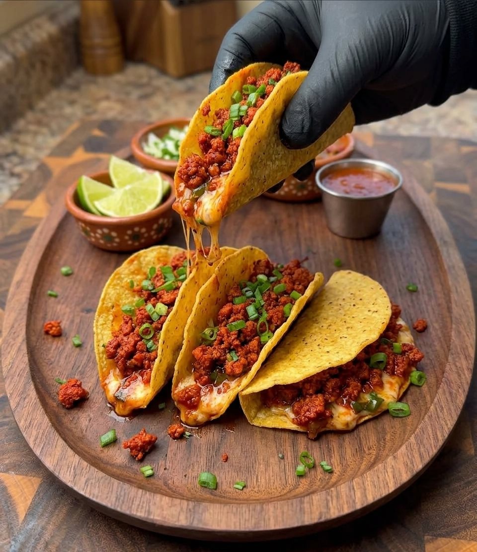 Tacos Choriqueso con queso fundido